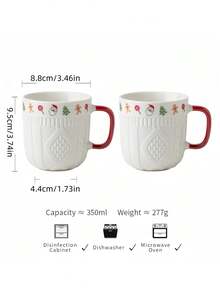 1/2pcs Ceramic Couple Mugs, Embossed Holiday Pattern - Christmas And Valentine's Day Gifts, Home Kitchen Red Handle Dishwasher Coffee Cups, Holiday Mug Gifts | Romantic Gift Mugs | Ceramic, Coffee Couples Gifts | Valentine's Day And New Year Gifts, Lady Milk Cup, Coffee Cup, Water Cup - Multicolor - View 12