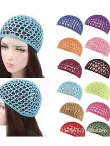 1pc/3pcs/5pcs Handmade Crochet Sleep Cap, Hairnet, Hair Snood, Wig Cap, Random Color - Multicolor - View 1