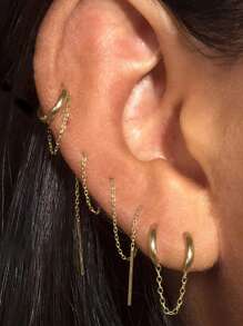 不锈钢耳骨耳环 8 毫米耳轮穿孔饰品 带链条 防过敏铰链式