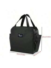 1pc Large Capacity Portable Insulated Lunch Bag, Waterproof Aluminum Foil Tote Bag, Polyester Material, Rectangular Design, Suitable For Travel And Commuting - Black,Back To School