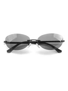 1 Pair Women's Dark Grey Oval Frameless Metal Leg Edged Personalized Fashion Glasses Oval Shape Shades - Dark Grey - View 6