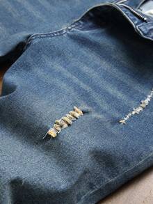 Men's Front Button Fashion Washed Distressed Skinny Jeans, Casual Daily Wear