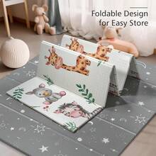 79x71 Foldable Baby Play Mat For Floor, Extra Large Tummy Time And Crawling Playmat, Thick Foam Play Mat For Baby, Reversible Portable Babies Floor Mats For Infant, Toddler - con sư tử - Xem 7
