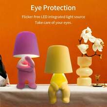 Touch Control Bedside Table Lamp - Color Changing LED Desk Light With Soft Fabric Shade & Gold Deco, Stylish Accent Lighting For Bedroom/Office - 黃色 - 查看 10