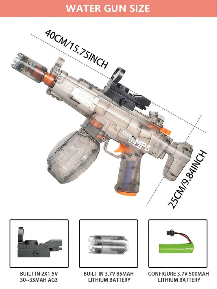 Electric Water Gun Toys, Automatic Rotating Gatling Sprinkler Water Gun, MP5 Style Electric Water Blaster With LED Lights, Suitable For Outdoor Beach Pool Party, High Capacity High Pressure Squirt Gun, Automatic Continuous Spraying, Fantasy Battle Toys, Birthday/Christmas Gift For Boys And Girls - Multicolor - View 8