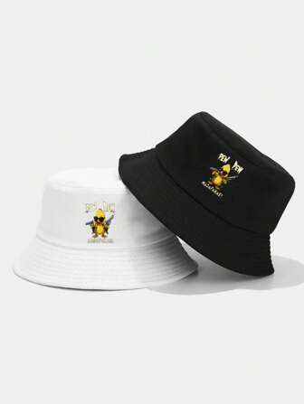 1pc Black & White Duck Print Bucket Hat, Cute Duck Design Unisex Outdoor Activities Camping Casual Hat, Lightweight