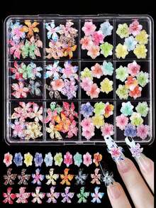 12件套3D混合风格雕刻冰晶花美甲装饰品，水果果冻色树脂3D百合花可佩戴美甲配件水晶宝石，奢华美甲装饰，男女通用，美甲配件，优雅美甲饰品 | 水晶宝石花，美甲装饰，美甲宝石，美甲用品 - 彩色 - 查看 1