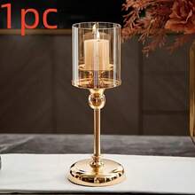 1pc European Style Metal Glass Candlestick Ornament Light Luxury Wedding Party Table Decoration Props, Home Romantic Candlelight Dinner, Table Decoration, Romantic Candlestick, Atmosphere Decor, Table Living Room Table Decor, Birthday Candles - 1pc - View 12