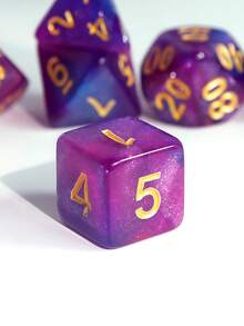 7pcs Multi-Faceted Dice Set, Overall Purple Color With Gold Numbering, Suitable For Outdoor Party Games, Role-Playing Games, Also Great As Christmas, Halloween, Birthday Gifts