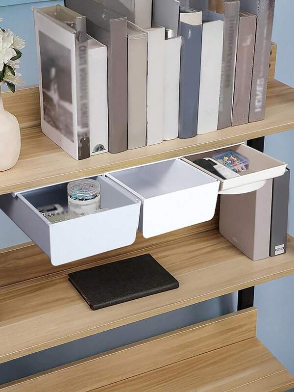 Boîte de rangement murale et sous le bureau sans perçage avec tiroirs - Organisateur caché économe en espace pour la papeterie, le maquillage et les fournitures de bureau, idéal pour le bureau étudiant, le bureau à domicile, la décoration de la chambre et le rangement en classe. Parfait pour la décoration de la chambre en automne et l'organisation des festivals. Pour les femmes Organisateur de rangement Essentiels de voyage Retour à l'école Rangement en dortoir Décoration d'automne