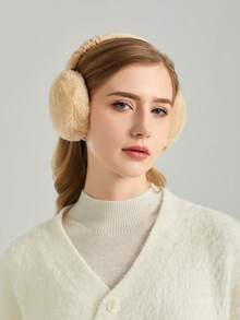 1pc Solid Color Foldable Plush Earmuffs Winter Accessories Fall - Khaki - View 5