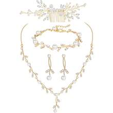 Milacolato Pearl Prom Jewelry Set For Women Pearl Rhinestone Crystal Drop Necklace Earring Bracelet Hair Pins Prom Bride Bridesmaid Wedding Bridal Jewelry Accessories Silver Gold Rose Gold - 彩色 - 查看 12