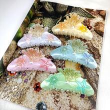 Presilha de cabelo de sereia com pérolas artificiais de alta qualidade (1 ou 2 unidades), presilha de cabelo em formato de estrela-do-mar, presilha de cabelo extra grande em formato de garra de tubarão, presilha de cabelo colorida 3D em acetato, acessório de cabelo de tamanho médio e pequeno para mulheres, ideal para festas, férias e praia - Presilha de cabelo com strass da série Oceano, acessório de cabelo para outono e inverno, presilha de cabelo com flor para looks de férias. - Multicolorido - Ver 5