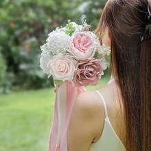 Dusty Blue Wedding Bouquets For Bride Bridesmaid, White Wedding Artificial Roses Flowers For Wedding Bouquets Ceremony, Anniversary - Dusty Rose & Blush - View 6
