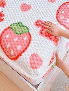 1pc Rainbow Pom-Pom Fleece Fitted Sheet, Soft & Cozy, Machine Washable, Bedding Decor