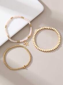 3件套时尚波西米亚海滩度假心形、星星、月亮串珠脚链套装女士