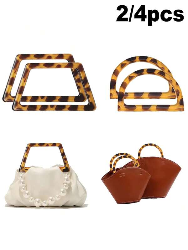 2/4 peças Alças Decorativas Trapezoidais e Semicirculares DIY, Alças de Bolsa em Formato de D com Estampa de Onça, Alças de Bolsa Trapezoidais Falso Onça, Alças de Bolsa de Resina Plana, Adequadas para Caixas de Presente, Carteiras, Artesanato de Crochê e Tecido, Confecção de Bolsas DIY, Ótimo Presente para Amantes, Parentes, Amigos, Colegas, Professores