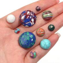 5-10pcs/Pack Round Turquoise Print Gemstone Cabochons, Random Mixed Colors, Fashionable Casual Elegant Vintage Handmade DIY Gemstone Stickers Suitable For Necklace, Ring, Bracelet Crafts, Jewelry Decoration, Inlay Materials