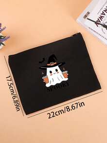 1pc Black & Beige Halloween Cartoon Makeup Bag, Fashionable And Versatile, Suitable For Daily Outings And Multi-Purpose Storage Of Cosmetics, Stationery, Coins, Etc., Convenient To Carry, Great For Graduation, Birthday, Halloween, Parties And Other Gifting Occasions