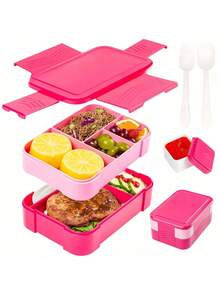1pc 1550ml Lunch Box, Large Capacity Bento Box With 7 Compartments (Double-Layer Design), Lunch Food Container With Cutlery, Sauce Jar, Microwave & Dishwasher Friendly, Suitable For Adult Men And Women, School, Camping, Food Storage, Restaurants, Back To School Gifts, Kitchen, Christmas Gifts - Multicolor - View 5