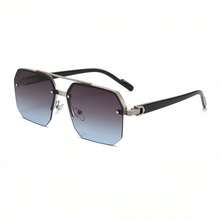 2025 Gafas de sol cuadradas de doble puente de estilo caliente transfronterizo, personalidad europea y americana, gafas de piloto de media montura simples para hombres y mujeres - Película gris azulada con marco plateado - Ver 11