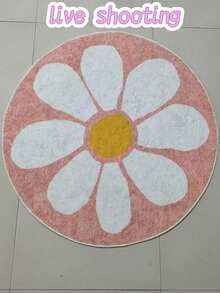 1pc Soft Pink Floral Area Rug, Small Daisy Round Pink Design Flower Carpeting, Decorative Mat, Bedroom Decor, Small Rug, Carpet, Home Decor, Living Room Rug, Bedroom Rug, Living Room Home Decor, Outdoor Rug, Washable Carpet - Multicolor - View 6