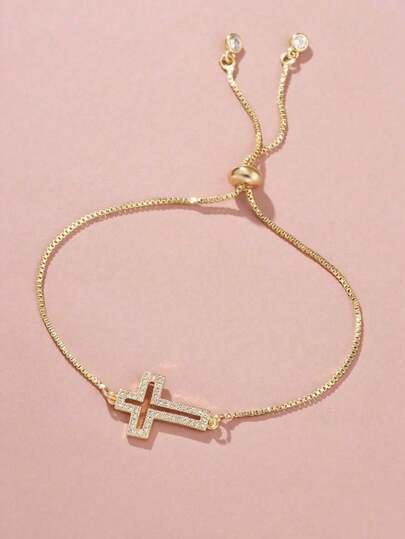 1 Fashionable Teen Cross Bracelet With Hollowed Out Design, Versatile And Suitable For Giving As A Gift Or Souvenir To Good Friends