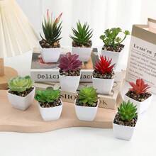 1件/4件仿真迷你多肉植绒迷你方形盆栽家居装饰室内阳台精美多肉盆栽-家居客厅、房间餐桌中心迷你盆栽装饰摆件