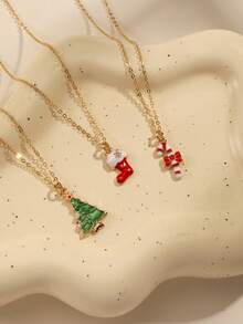 1 pieza Collar de mujer de moda con colgante de árbol de Navidad, calcetín, bastón de caramelo, collar gargantilla para uso diario