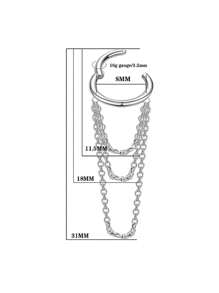 不锈钢耳骨耳环 8 毫米耳轮穿孔饰品 带链条 防过敏铰链式