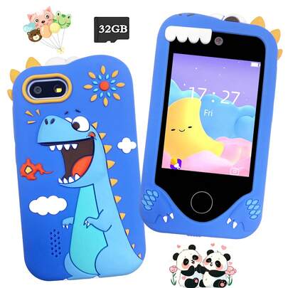 2025新款2.8英寸触摸屏儿童手机，双摄像头，内置学习游戏和音乐播放器，适合3-12岁男孩女孩的互动玩具，最佳圣诞节/生日礼物（含32GB SD卡）