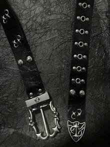 1条朋克复古铆钉腰带，哥特金属扣/朋克月亮星星扣Y2K腰带/时尚简约男士腰带/Y2K土星合金扣男士腰带/黑色皮革男士工装商务腰带，适合日常搭配休闲裤，以及秋季、万圣节、秋冬季配饰，适合青少年、青年、男士，休闲、户外、运动、度假、毕业礼物、生日、日常穿着 - 時尚 - 查看 5