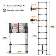 2.6m-5m Portable Retractable Attic Ladder Steel Extension Loft Step Ladder 150kg HomeWarehouse DlY Stepladder With Removable Hook - Bạc - Xem 7