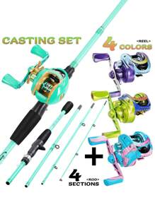 SOUGAYILANG CASTING COMBO SET: 7.2:1 High-Speed Baitcasting Reel (17+1 BB, CNC Aluminum Spool, 5+1 Magnetic Brake) + 30T Carbon Matrix Casting Rod (4-Piece Travel Design, EVA Handle, ABS Reel Seat) - Back To School Fishing Gear For College/Teen Anglers - Multicolor - View 2