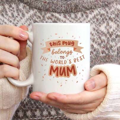 1pc Mother's Day Themed "World's Best Mom" Printed 11oz Ceramic Coffee Mug, Comfortable Handle, Insulated For Hot/Cold Drinks, Perfect Gift For Mom On Mother's Day, Birthday, Home, Kitchen, Living Room, Back To School