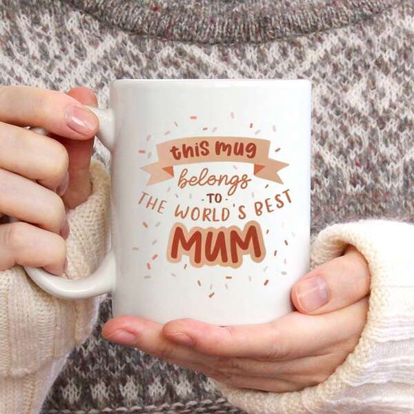 1pc Mother's Day Themed "World's Best Mom" Printed 11oz Ceramic Coffee Mug, Comfortable Handle, Insulated For Hot/Cold Drinks, Perfect Gift For Mom On Mother's Day, Birthday, Home, Kitchen, Living Room, Back To School