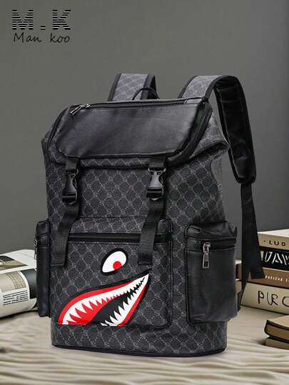 男士背包，复古花卉休闲旅行包，PU皮革翻盖背包，防刮耐用，轻便易携，适合旅行、露营、徒步、上学、大学、青年使用，情人节和返校礼物