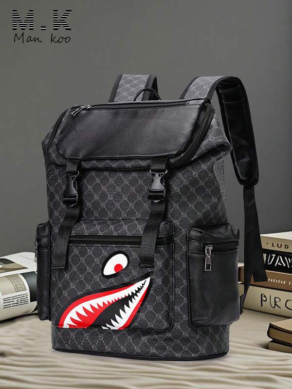 男士背包，复古花卉休闲旅行包，PU皮革翻盖背包，防刮耐用，轻便易携，适合旅行、露营、徒步、上学、大学、青年使用，情人节和返校礼物