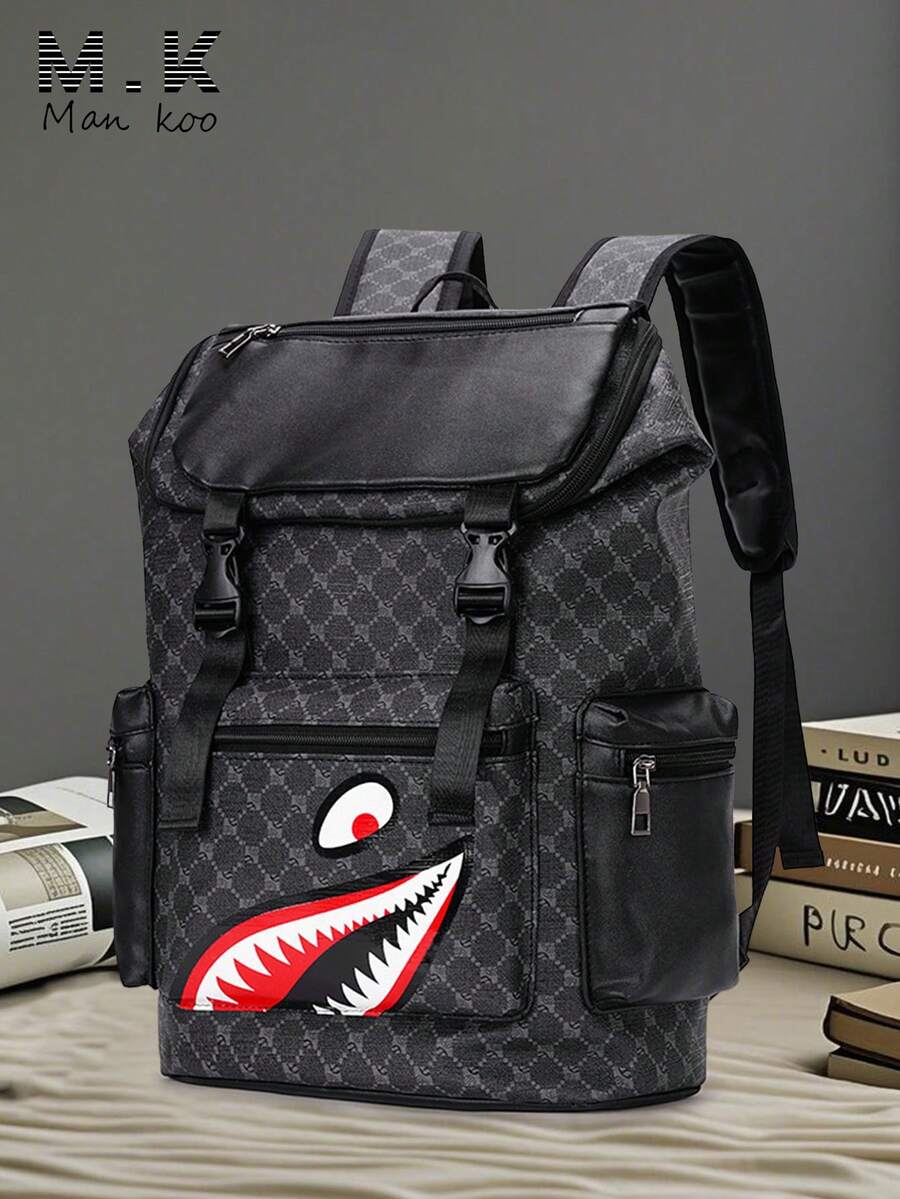 男士背包，复古花卉休闲旅行包，PU皮革翻盖背包，防刮耐用，轻便易携，适合旅行、露营、徒步、上学、大学、青年使用，情人节和返校礼物