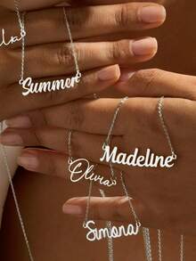 1pc Customized Necklace For Women Silvery Gold Color Chain Necklace Personalized Custom Name Pendant Necklace Stainless Steel Jewelry Wedding Bridesmaid Gifts Anniversary Birthday Gift - Silver 2 - View 7