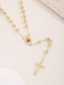 1 件经典铜质圣母玛利亚串珠项链，带吊坠，适合赠送朋友和休闲或节日佩戴，适合女性 - 金黃色 - 查看 6