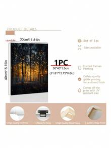 1幅魔法森林萤火虫艺术版画 - 植物墙画，风景帆布装饰画，艺术自然萤火虫装饰画，暗黑学院风版画，神秘夜空艺术作品和女巫主题房间装饰，复古艺术，自然帆布墙画和魔法家居装饰，秋季墙画，卧室装饰，客厅装饰，办公室装饰 - 彩色 - 查看 9