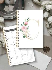 1 件花卉字母月度计划本 2025 年 7 月 - 2027 年 6 月，优雅的 24 个月记事本，带有金色字母和水彩玫瑰封面、月历页、笔记和节日 - 送给女性的个性化礼物，返校
