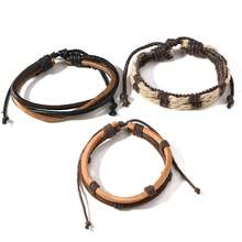 Simple Handmade Multi-Layer Men's Leather Bracelet DIY Combination Set Vintage Bracelet For Daily Wear Elegant Gift For Friends - Four-piece Set - View 5