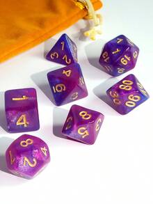 7pcs Multi-Faceted Dice Set, Overall Purple Color With Gold Numbering, Suitable For Outdoor Party Games, Role-Playing Games, Also Great As Christmas, Halloween, Birthday Gifts