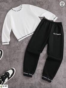 Ein stilvolles und attraktives Set aus Rundhals-Sweatshirt mit Buchstaben-Aufdruck und langen Ärmeln für Jungen, mit einzigartigem Design und bequemem Stoff, perfekt für Outdoor-Urlaube und Lässig Kleidung im Herbst und Winter