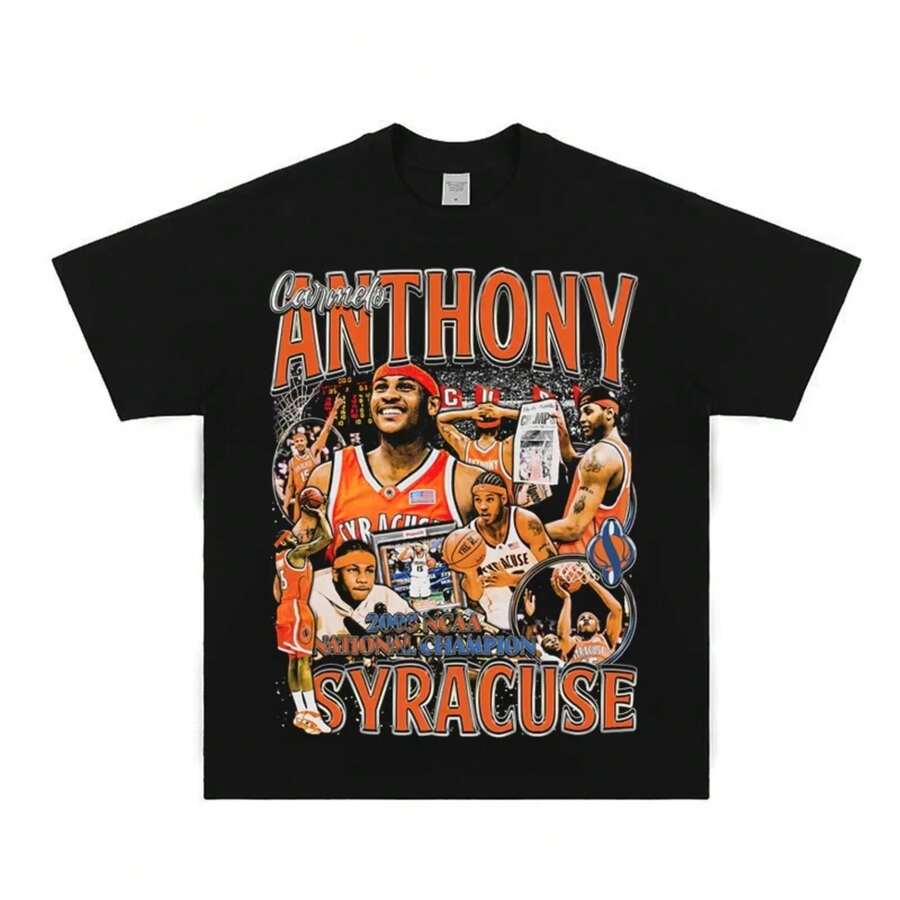 2025 New Summer Carmelo Anthony Anthony Melon Commemorative Edition Printed American Retro Loose Heavy Cotton T-Shirt - màu đen - Xem 1
