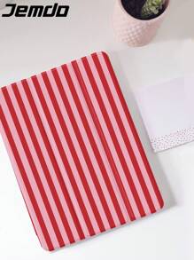 Minimalist Pink Striped Pattern Tablet Protective Case, Compatible With IPad 10.2", IPad Pro 2021/2020, IPad 9th/10th Gen, Galaxy Tab A8 10.5" 2022, Matepad 10.4/Tab, Anti-Drop, With Pencil Slot, Support Sleep/Wake