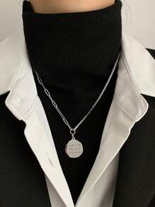 1pc Titanium Steel Non-Fading Pendant Necklace, Hiphop Letter Minimalist Stylish Couple Necklace