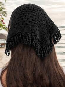 Women Bandana 1pc Women's Black Floral, Ocean, Dragonfly, Seashell Crochet Hollow Tassel Headband, Bohemian Style Suitable For Daily Wear, Sports, Beach Vacation Hair Accessories Autumn Accessories Halloween Headband Fall Winter Hair Band - Black - View 1